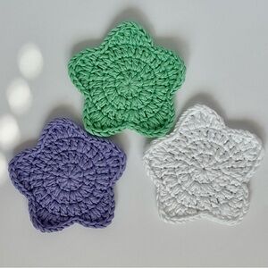 Crochet Star Coasters Set in Green, Purple, and White